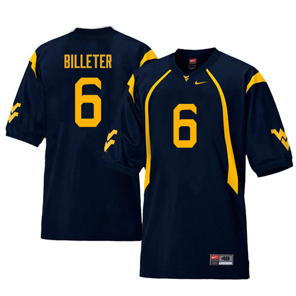Men #6 Will Billeter West Virginia Mountaineers Retro College Football Jerseys Sale-Navy